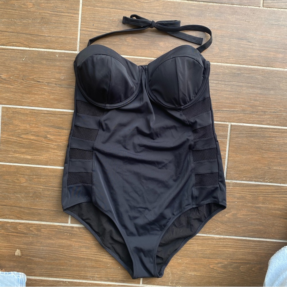 ASOS SWIM Fishnet Insert Swimsuit—Size 18